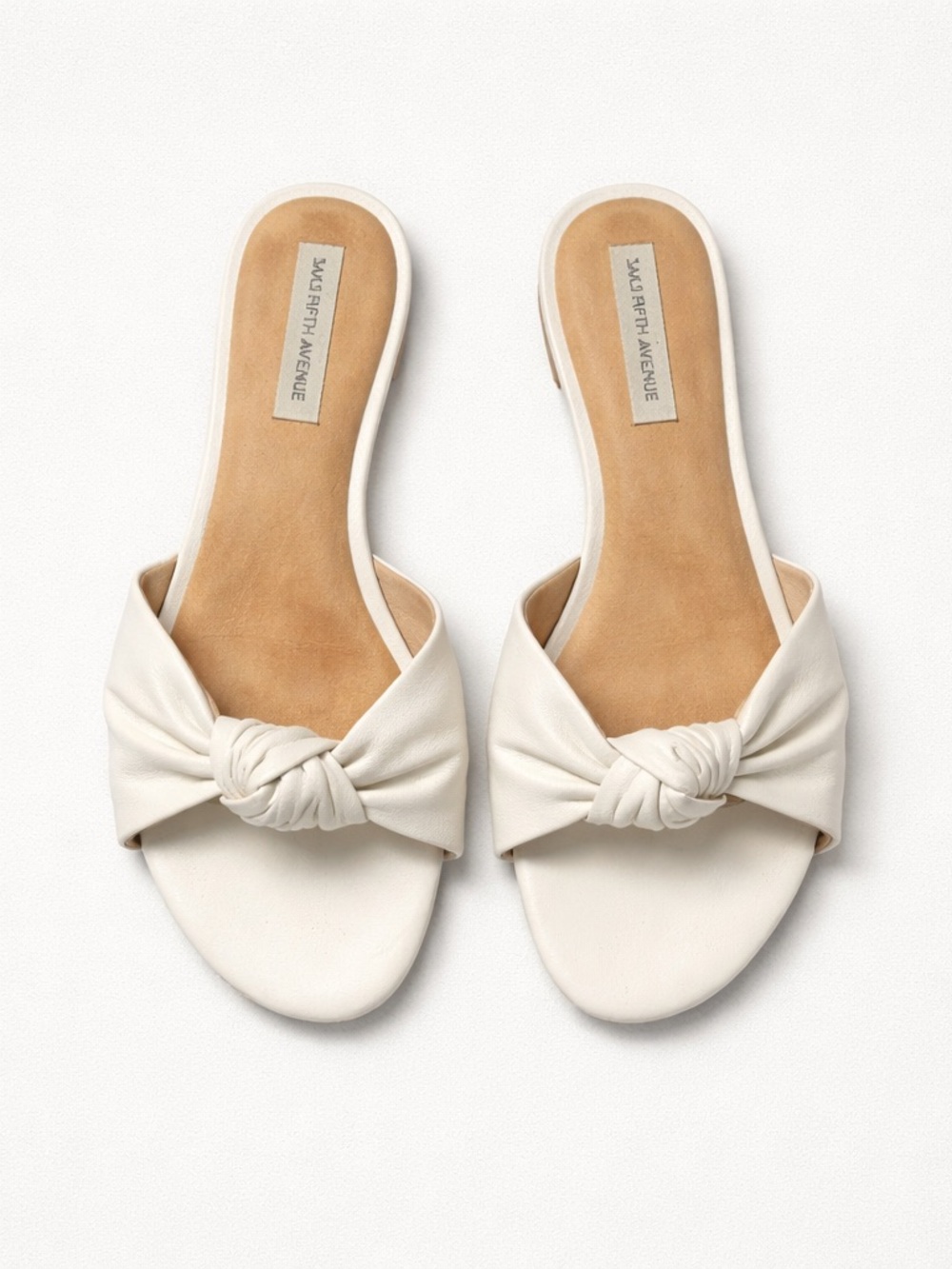 Saks Fifth Avenue Cream Knotted Leather Slide Sandals
